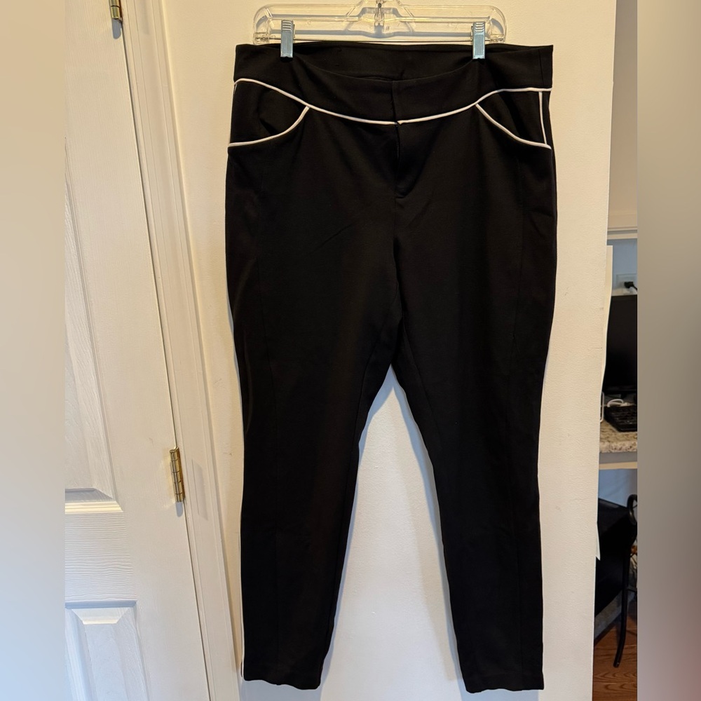 INC Black Women's Ponte Pants with White Piping Minimalist Wardrobe Size 16